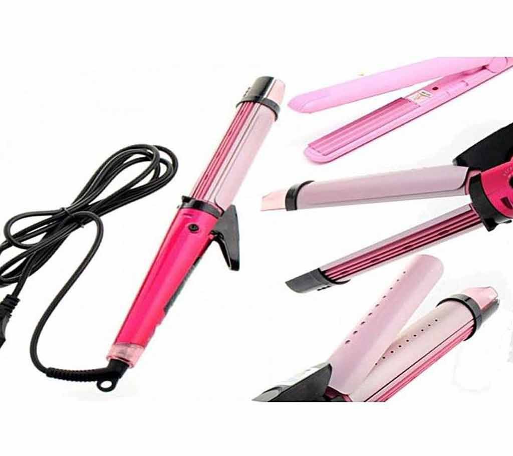 Kemei 3 In 1 Professional Hair Iron-Straight Curl And Wave