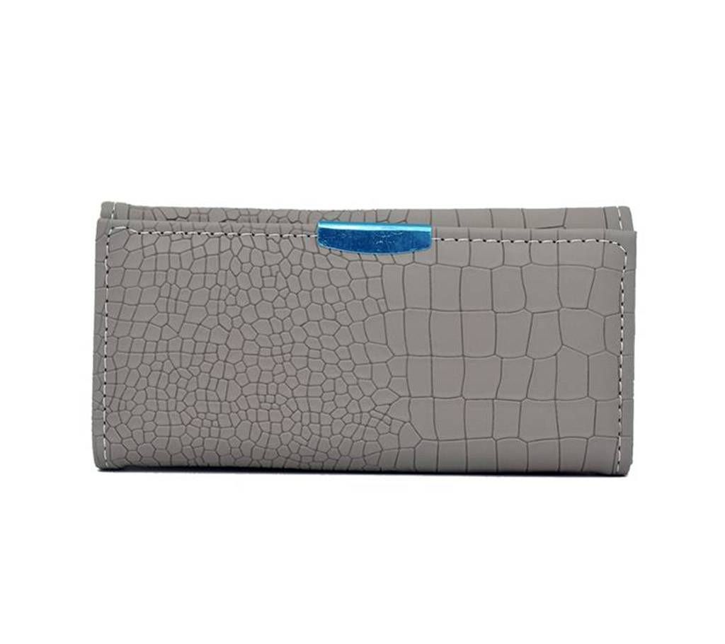 Women Wallet Soft Leather Crocodile Pattern Designe Trifold Multi Item Organizer Lady Clutch-Grey