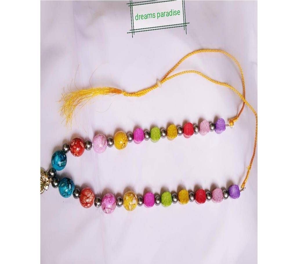 multi color beads+ small silver charm mala 