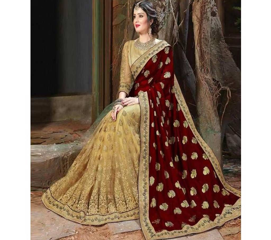 Indian Royal Blue & Golden Georgette Saree For Women 