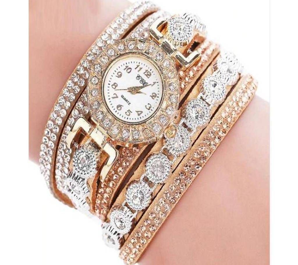 Leather Rhinestone Bracelet Watch