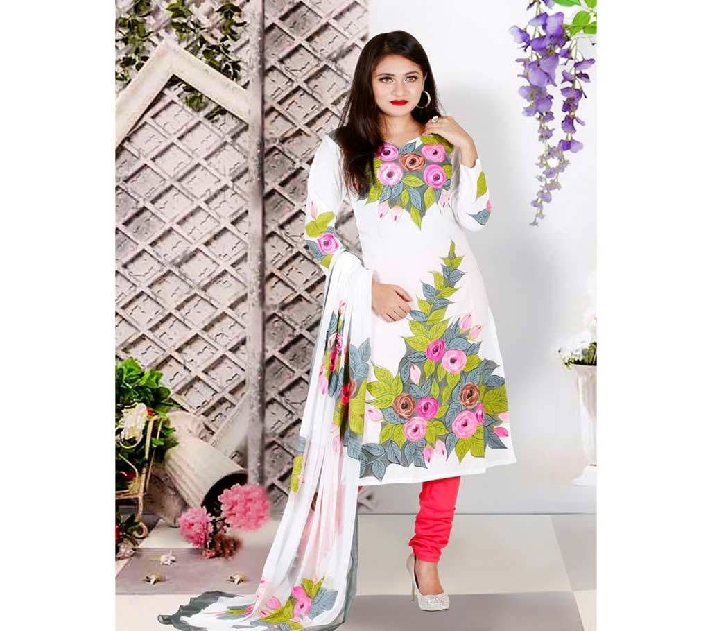 Unstitched Hand Painted & Water Color Linen Three Piece 