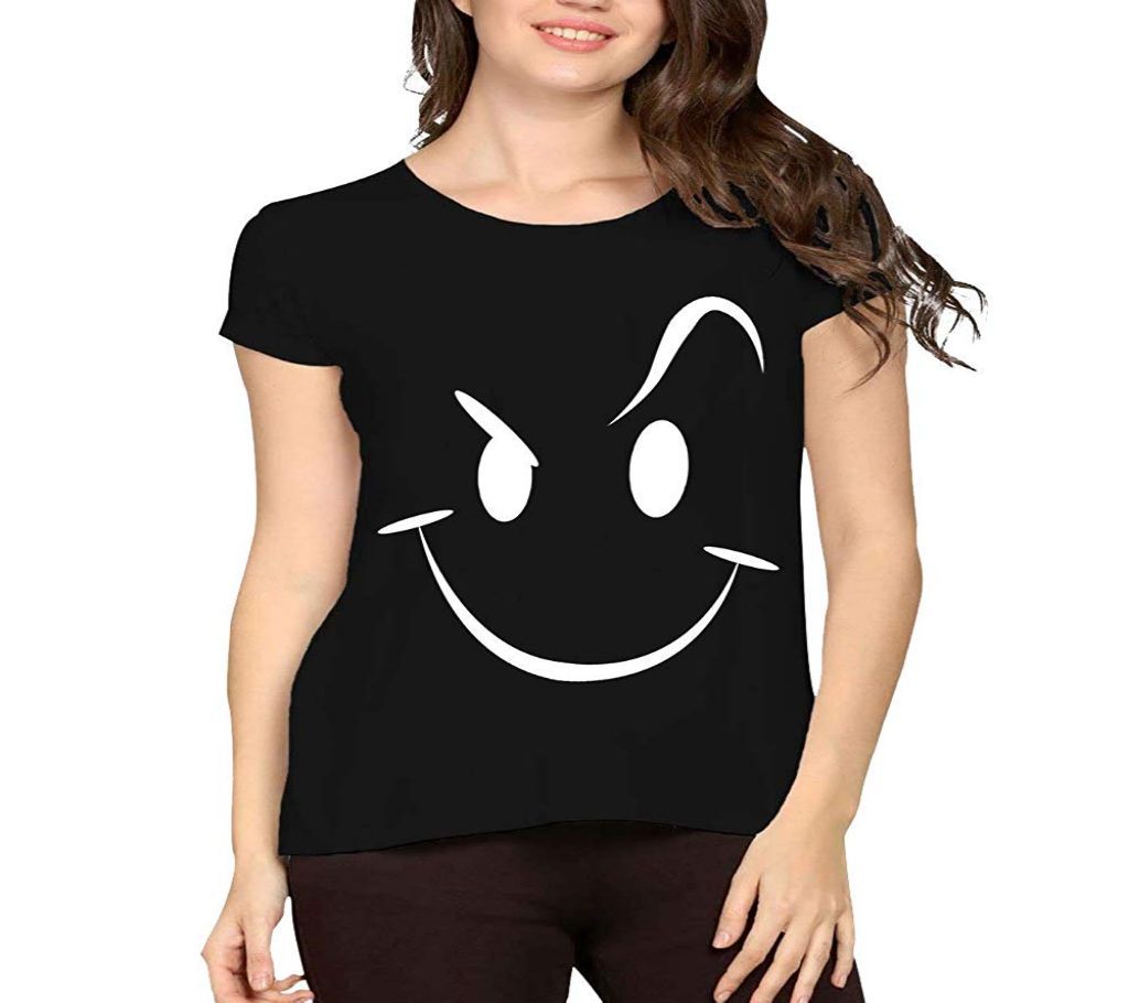 Womens Smiling Face Round neck  t-shirt