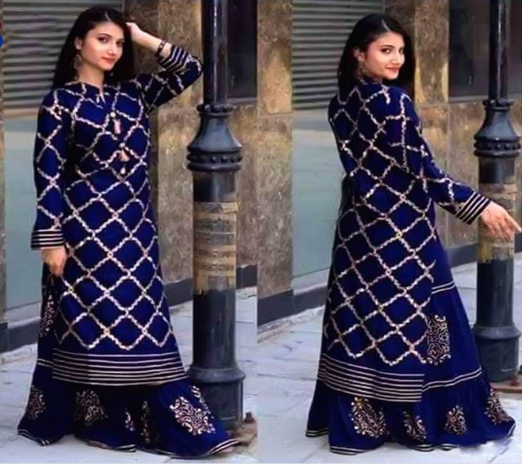 Cotton Block 3pc - Blue Color with Gold Color Block print - DNO401(4)