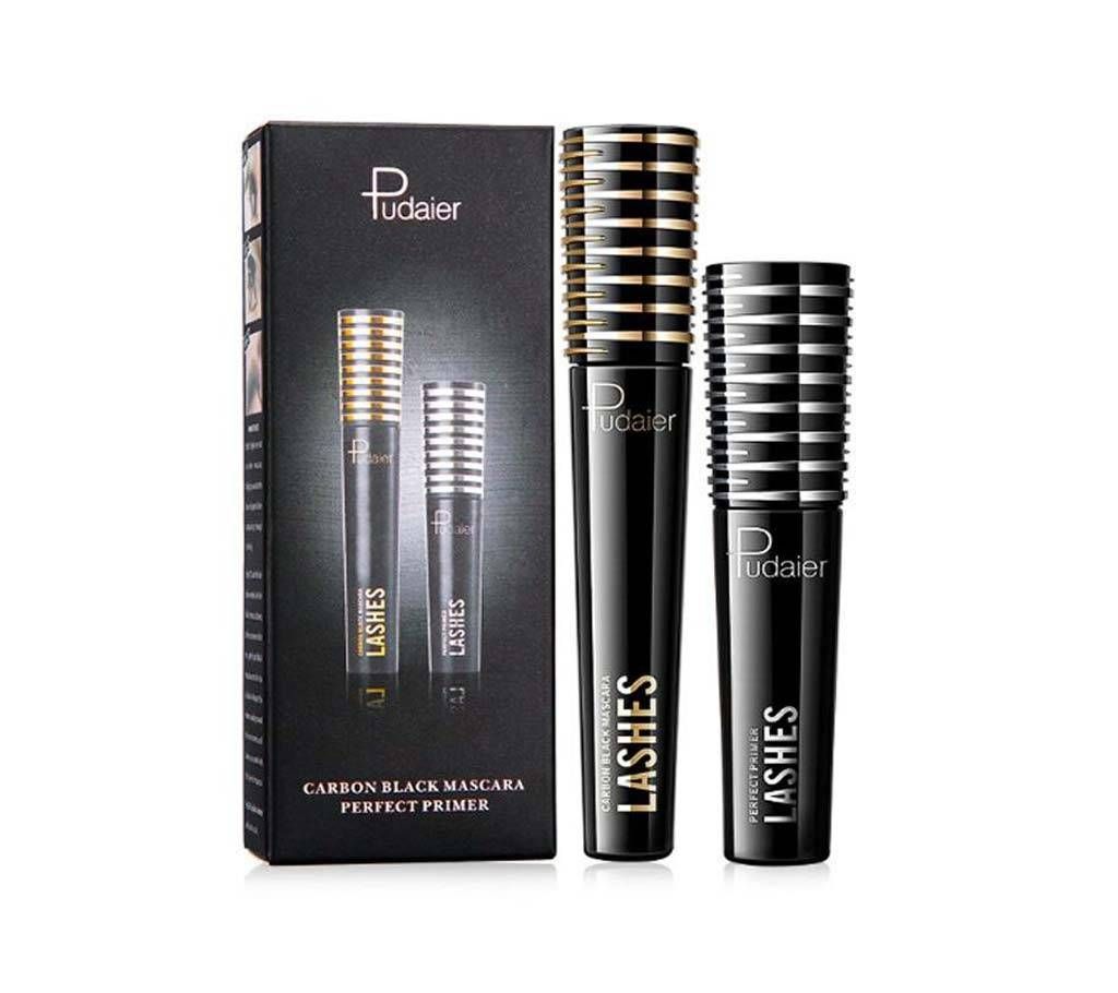 Pudaier Fiber Mascara Eyelash Mate Cream Makeup Kit Thick Long Lasting Cruling Encryption Mascara Collection 2pcs Set