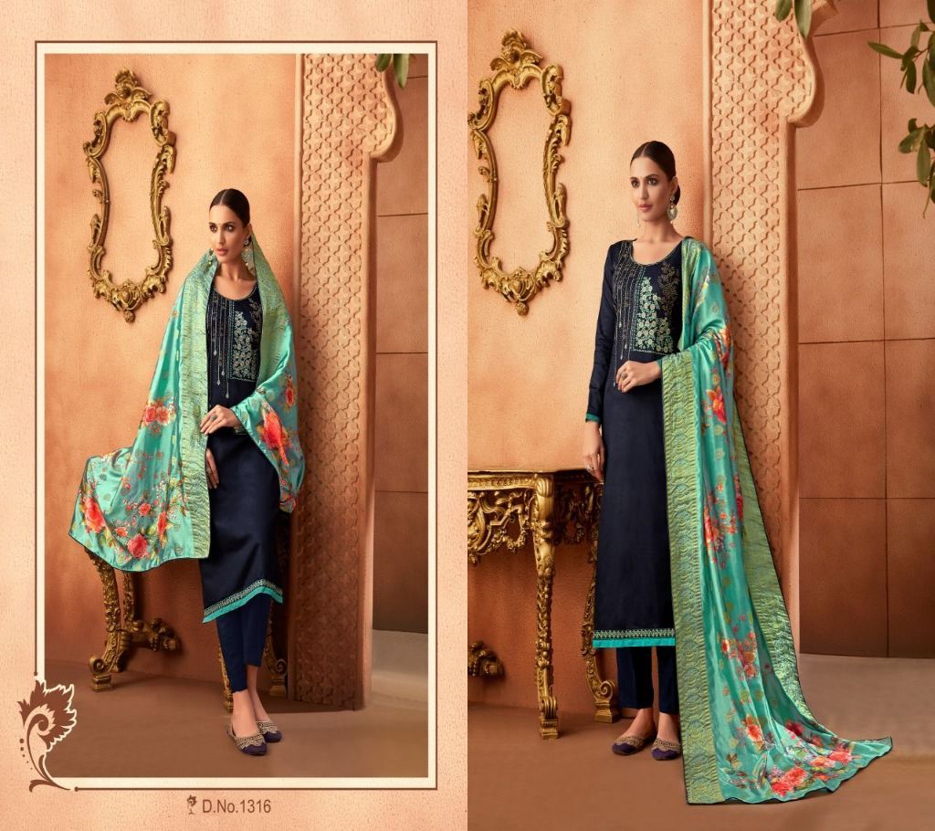 Alisa Banaras Digital Dupatta Pure Jam Silk Summer Wedding Collection -Navy Blue