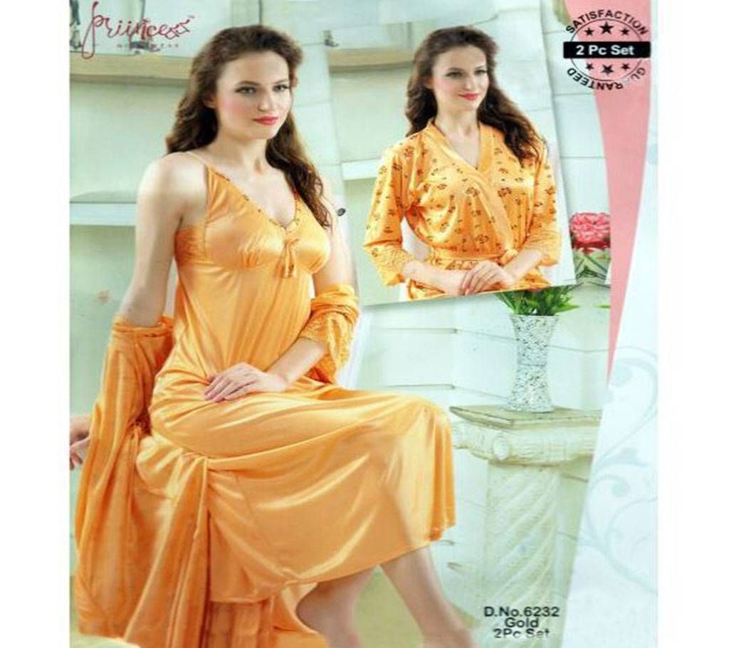 Fashionable Two Part Nighty-6232 Gold