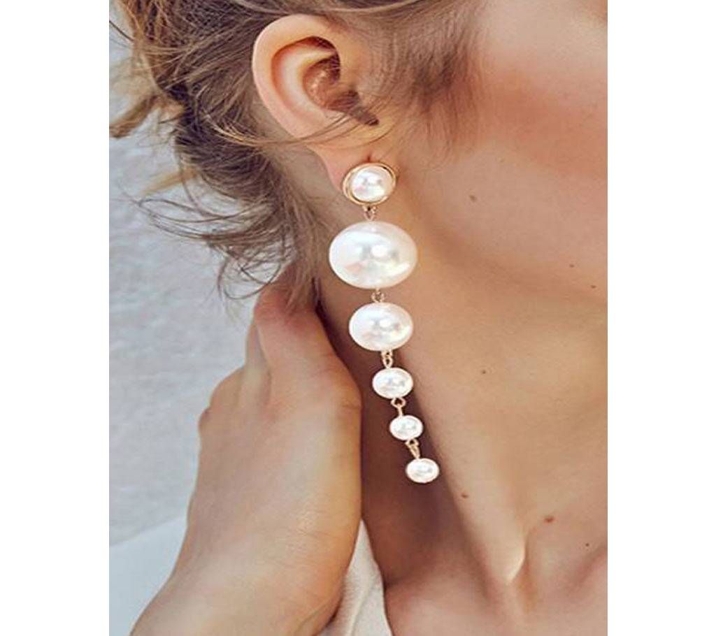 Trendy Elegant Created Big Simulated Pearl Long Earrings Pearls String Statement Drop Earrings For Women