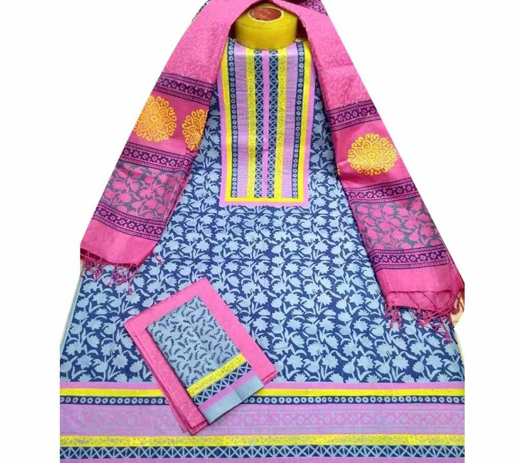 Block Unstitched Rajdhani Voyel 3 Pcs
