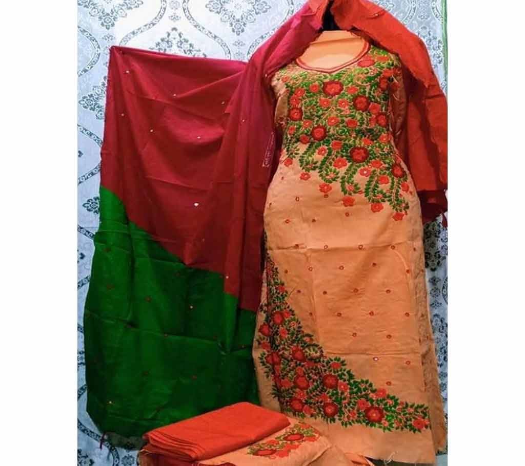 Unstitched Fulkari Hand Work  Shalwar Kameez/Three Piece for Women-28