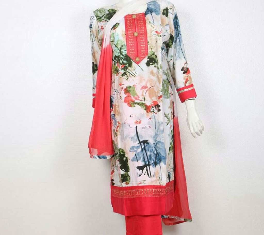 Ready made China linen print embroidery three piece 