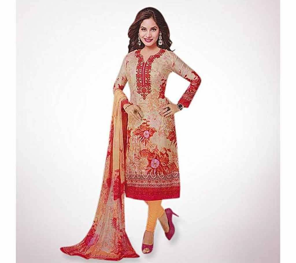 Unstitched Red and Wheat Embroidery Cotton Salwar (Copy)