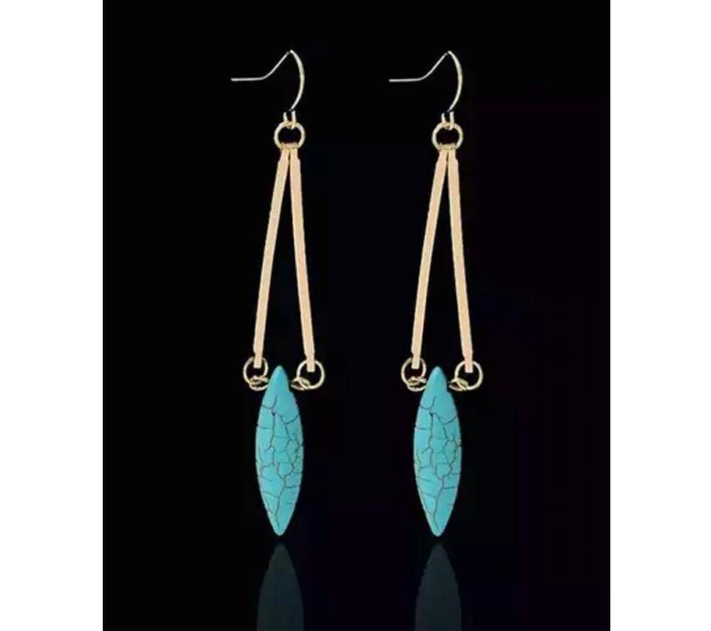 Chia Fashion Gold Plated retro Turquoise long Earrings (by Pink Point - CHIA120)
