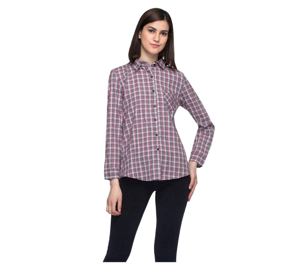 One Femme Women's Cotton Plaid Full- Sleeve Shirt (by One Femme - OFTPF019MCPP015P) - Small