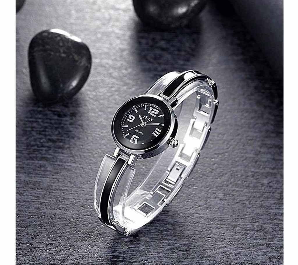 Black and Silver Stainless Steel Analog Watch for Women