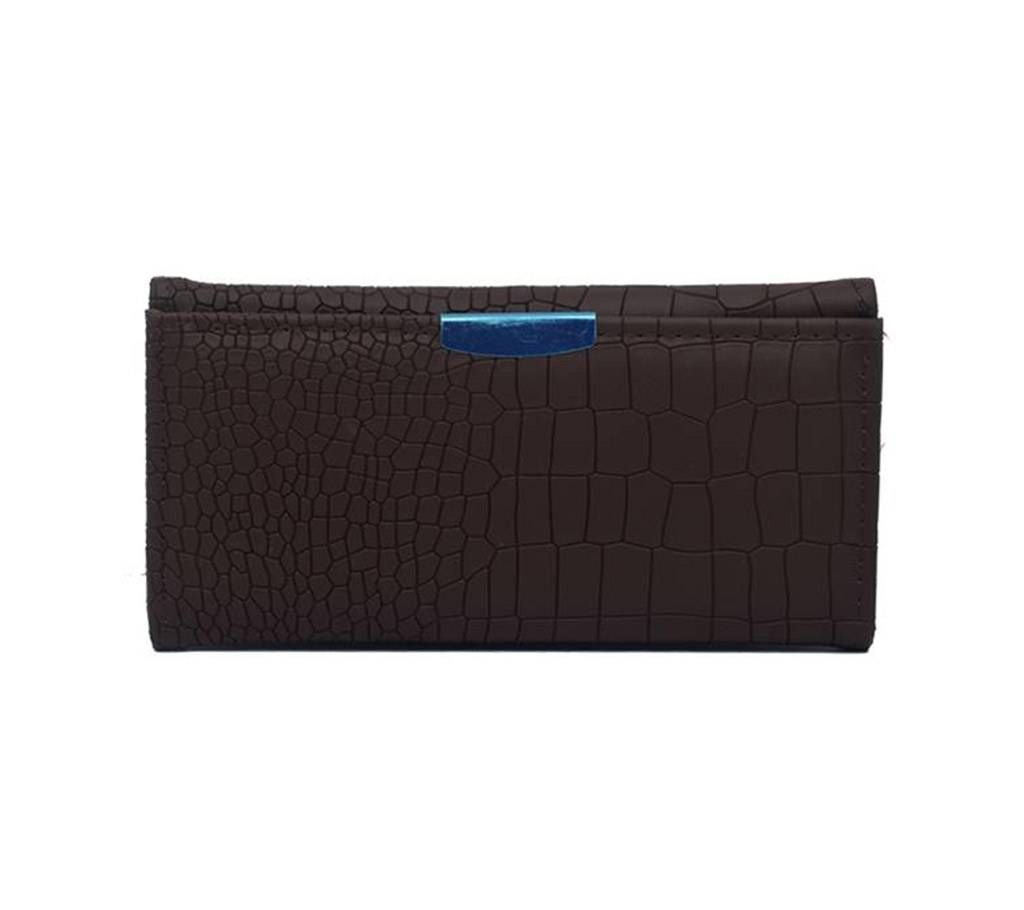 Women Wallet Soft Leather Crocodile Pattern Designe Trifold Multi Item Organizer Lady Clutch-Brown
