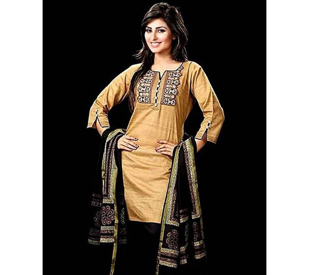 Unstitched Brown and Black Cotton Salwar Kameez for Women