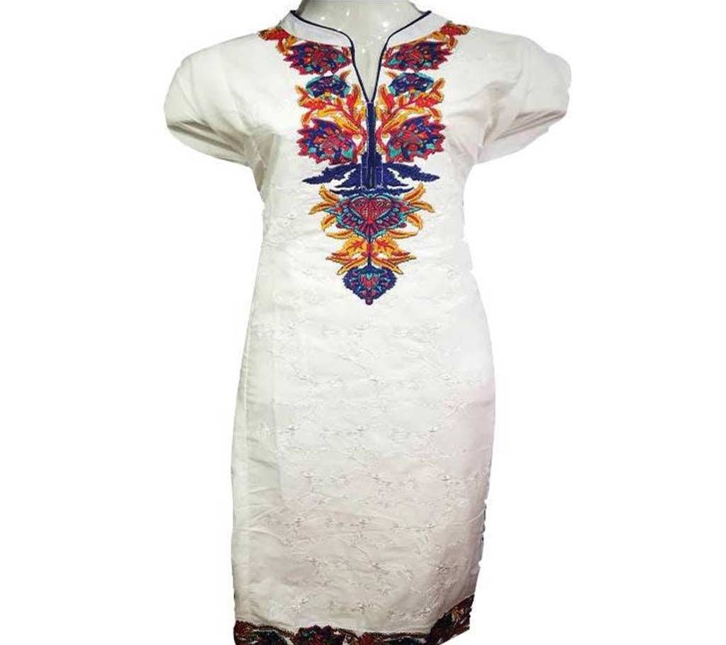Un-Stitch  White Embroidery Cotton One Piece Dress For Women