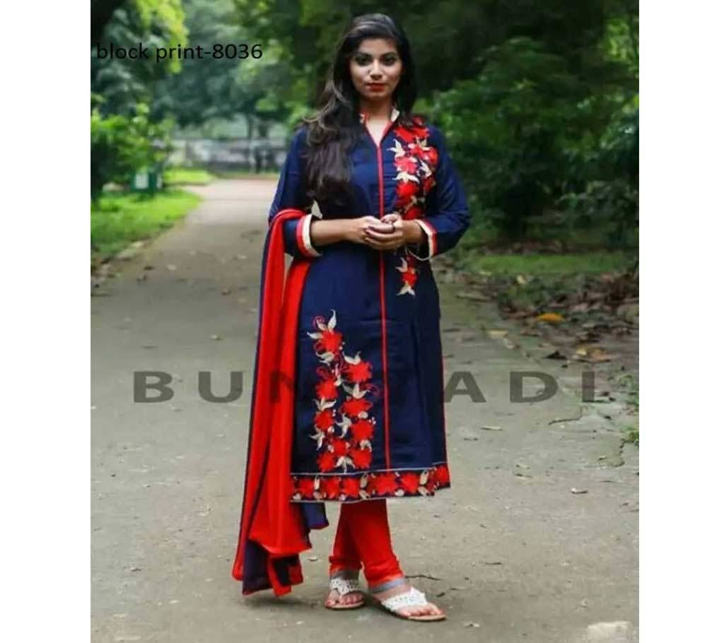 Unstitched block printed Rajdhani voyel cotton Salwar Kameez St block-8036