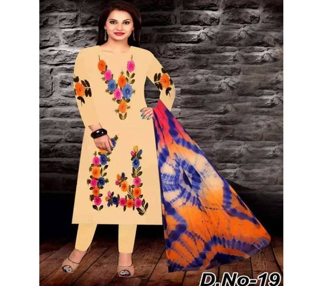 Un-stitched Rajdhani Voyel Cotton Hand print Salwar kameez St block-926 - Copy