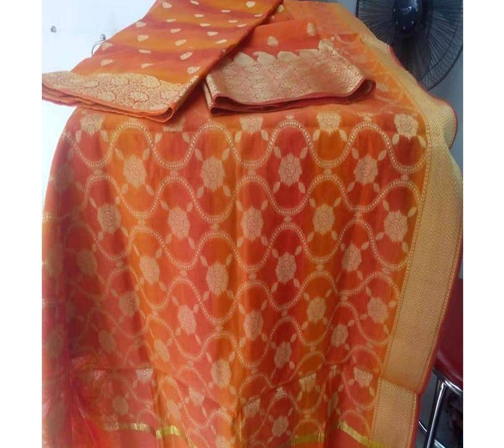 Unstitched Inadian Half silk Katan Kurti + Orna 