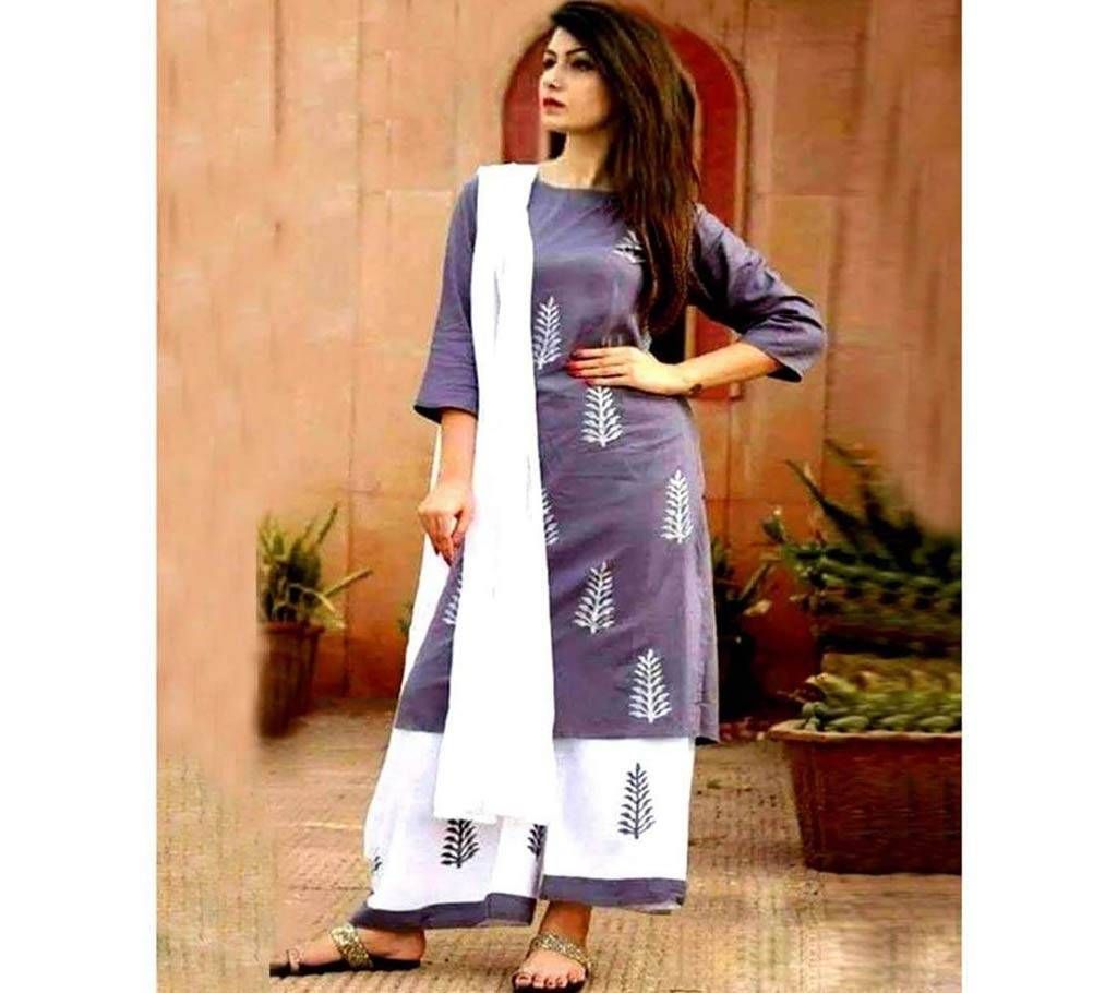 Unstitched Cotton Block Three Piece- DNO408