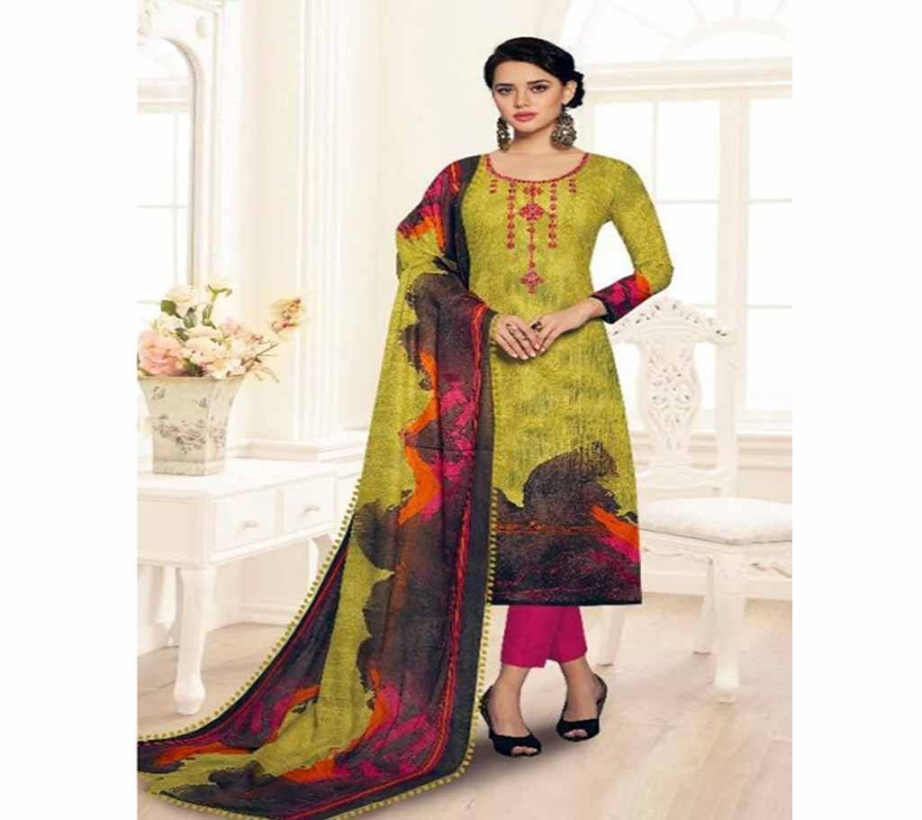 Shahnaz Arts Floration Vol 2 - 3014 - Lemon Green with Black Mix Cambric Cotton 3Pcs