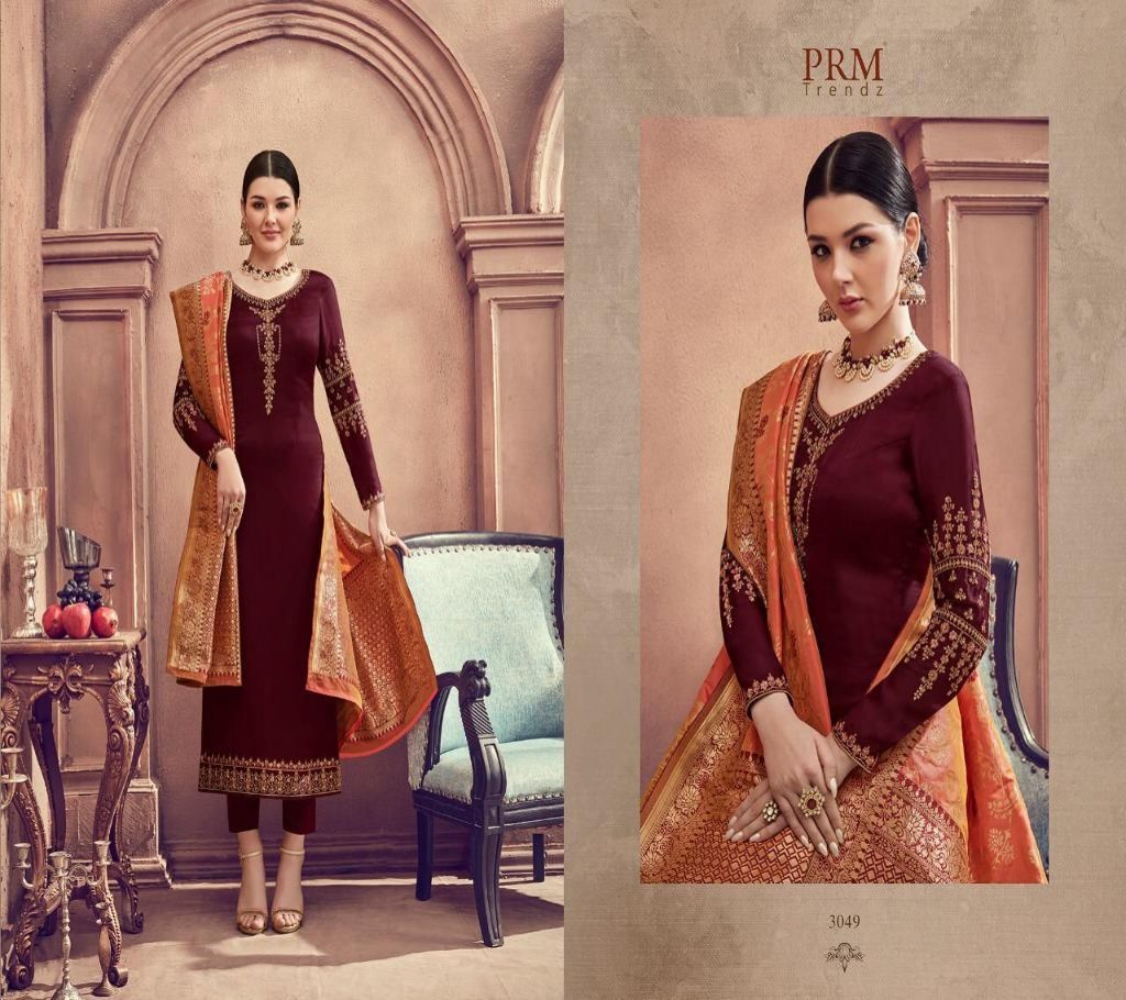 Prm Trendz Ruaab Designer Salwar Suits With Banaras Dupatta -  Red Maroon Georgette 3Pcs