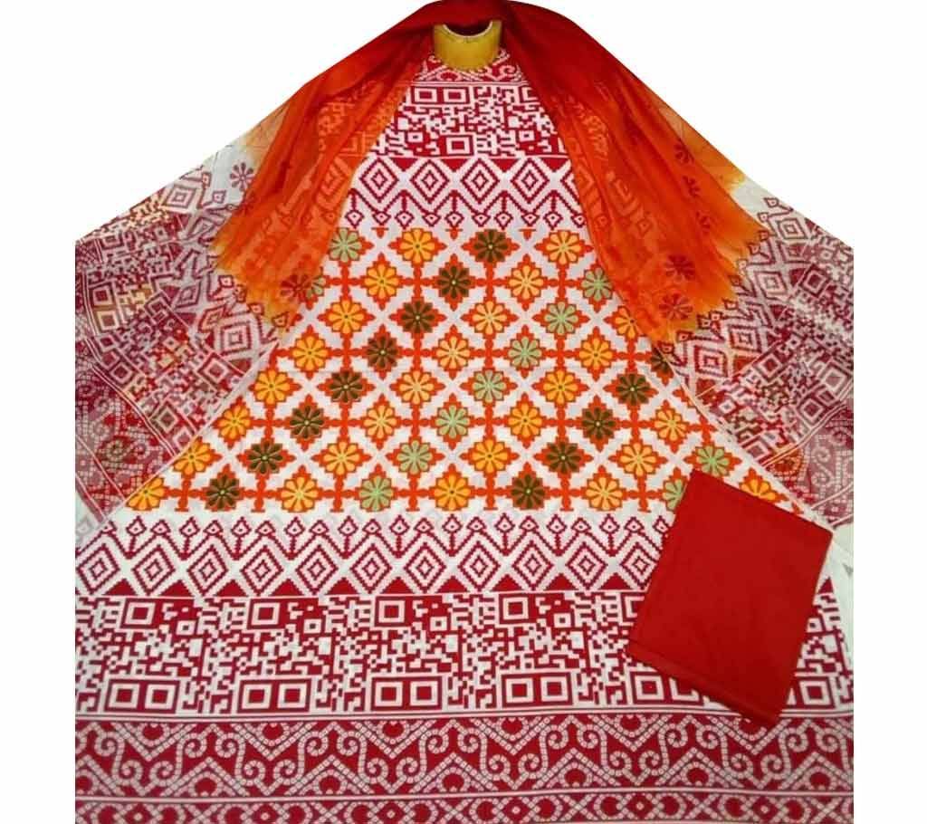 Unstitched  Multicolour Jaipuri Cotton screen Printed Salwar Kameez for Women