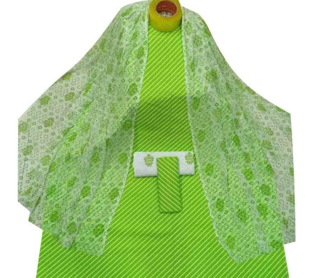 Unstiched Light green Skin Printed Cotton 3 pieces