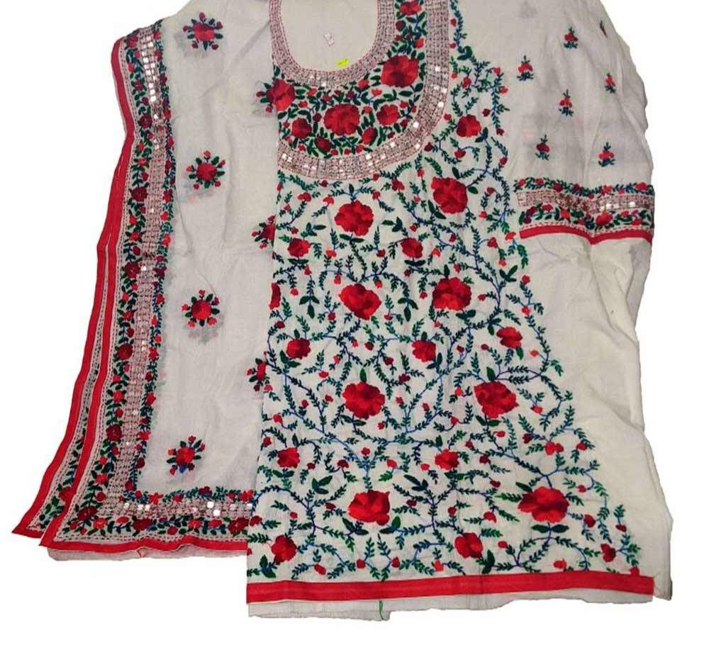 Unstitched Off white Cotton Phulkari Handset Dollar Work-2 Piece 