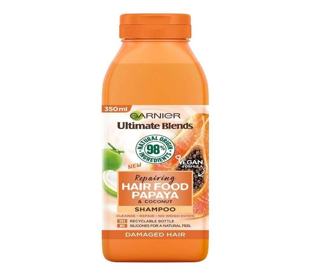 Garnier Ultimate Blends Repairing Hair Food Papaya & Coconut Shampoo For Damaged Hair 350ml-Italy