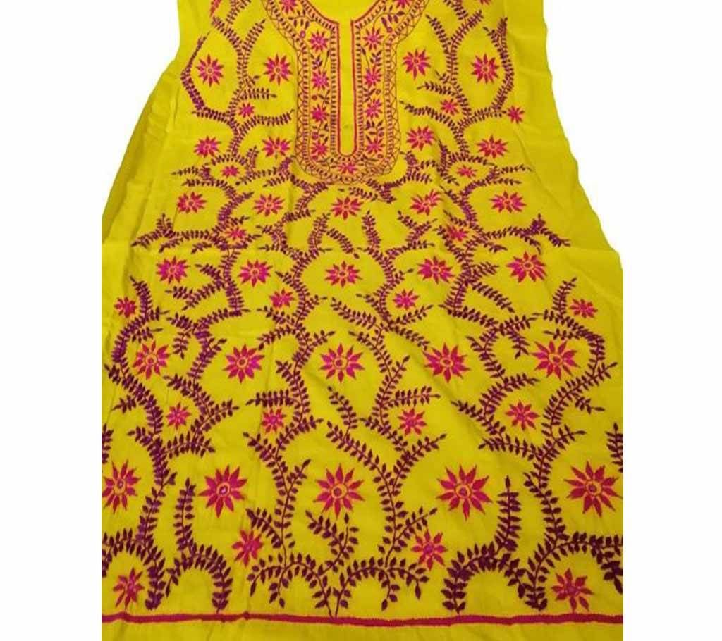 Unstitched Cotton Single Kamiz Kurti - Yellow 