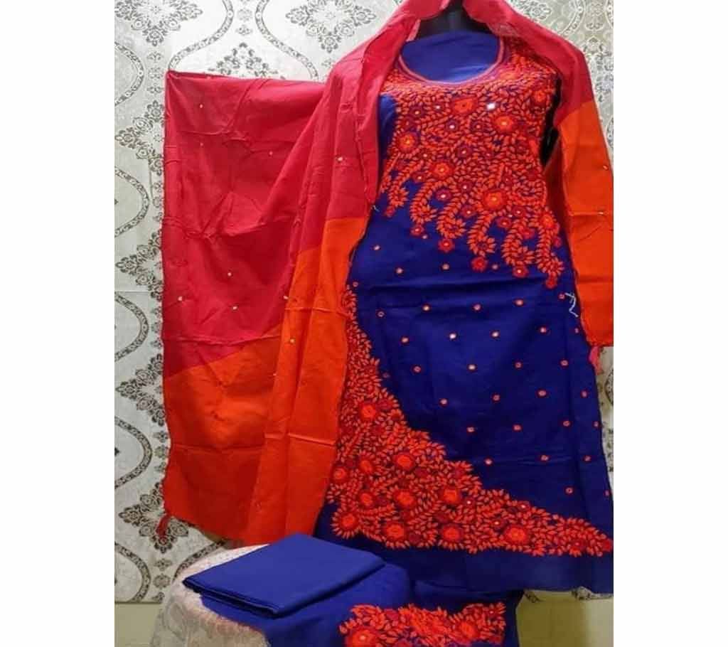 Unstitched Fulkari Hand Work  Shalwar Kameez/Three Piece for Women-29