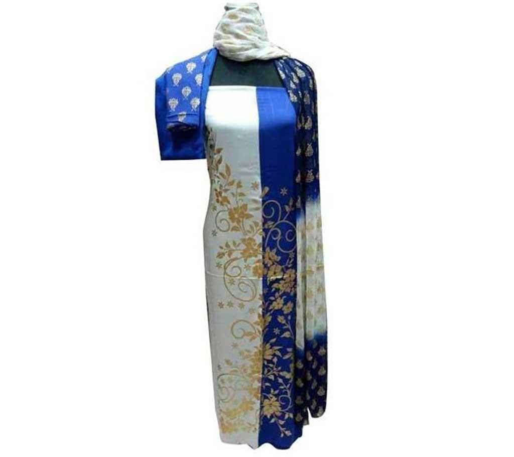 Unstitched Screen Printed Linen Salwar Kameez Set