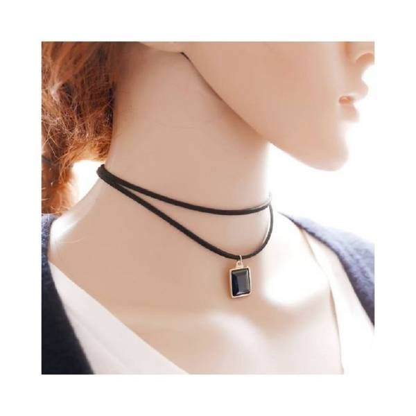 Black Stone and Alloy Choker Necklace For Women