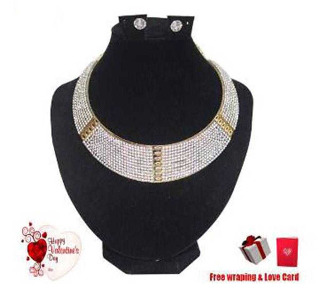 Korean Crystal Stone Setting Necklace Set