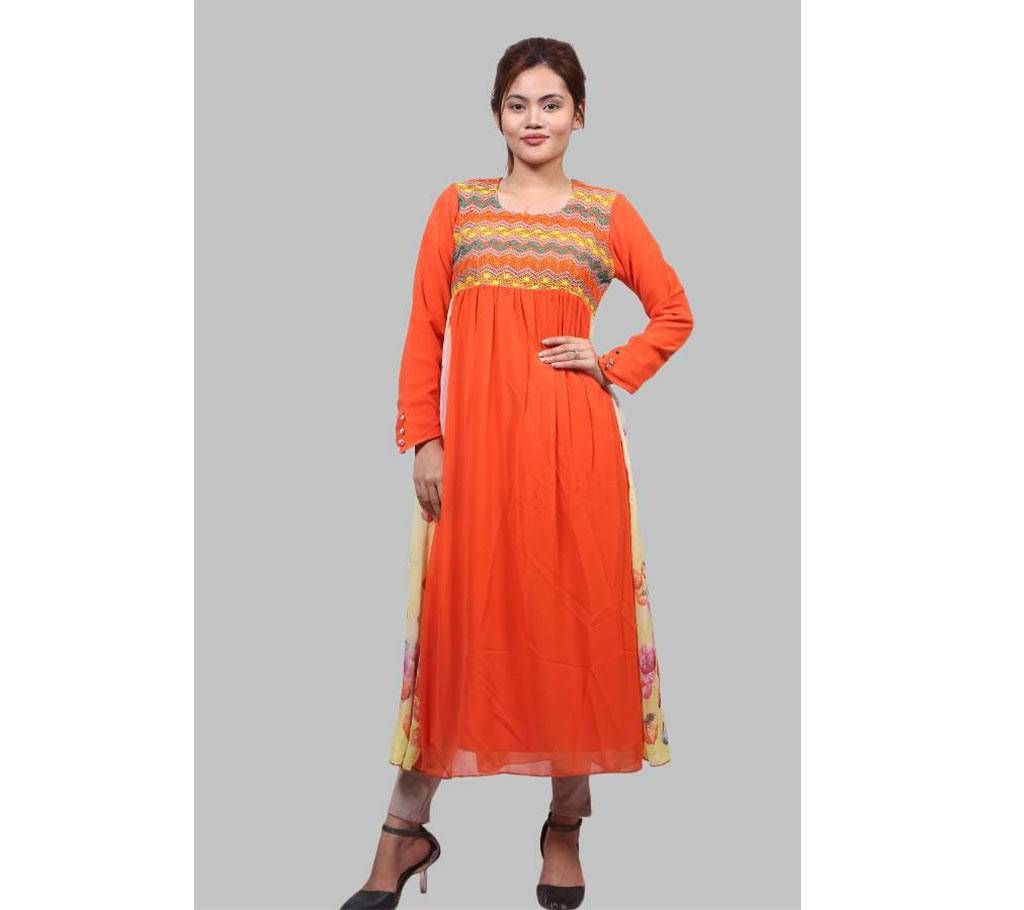 Georgette Casual Long Sleeve Kurti - Orange