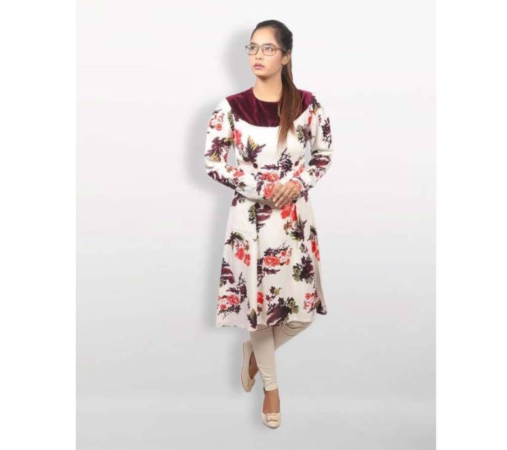 White And Perple Linen and Velvet Kurti for Women