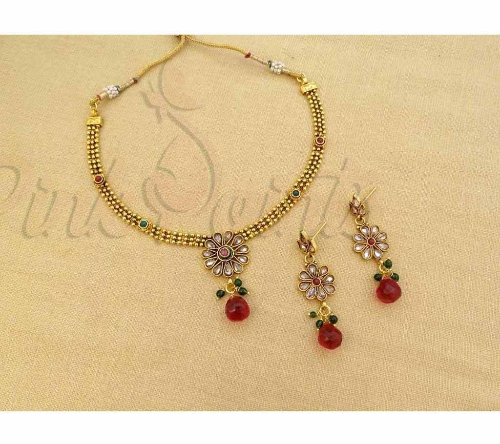 PAAN FLOWER PARTY WEAR ANTIQUE NECKLACE SET (by Pink Point - NS-1596-81)