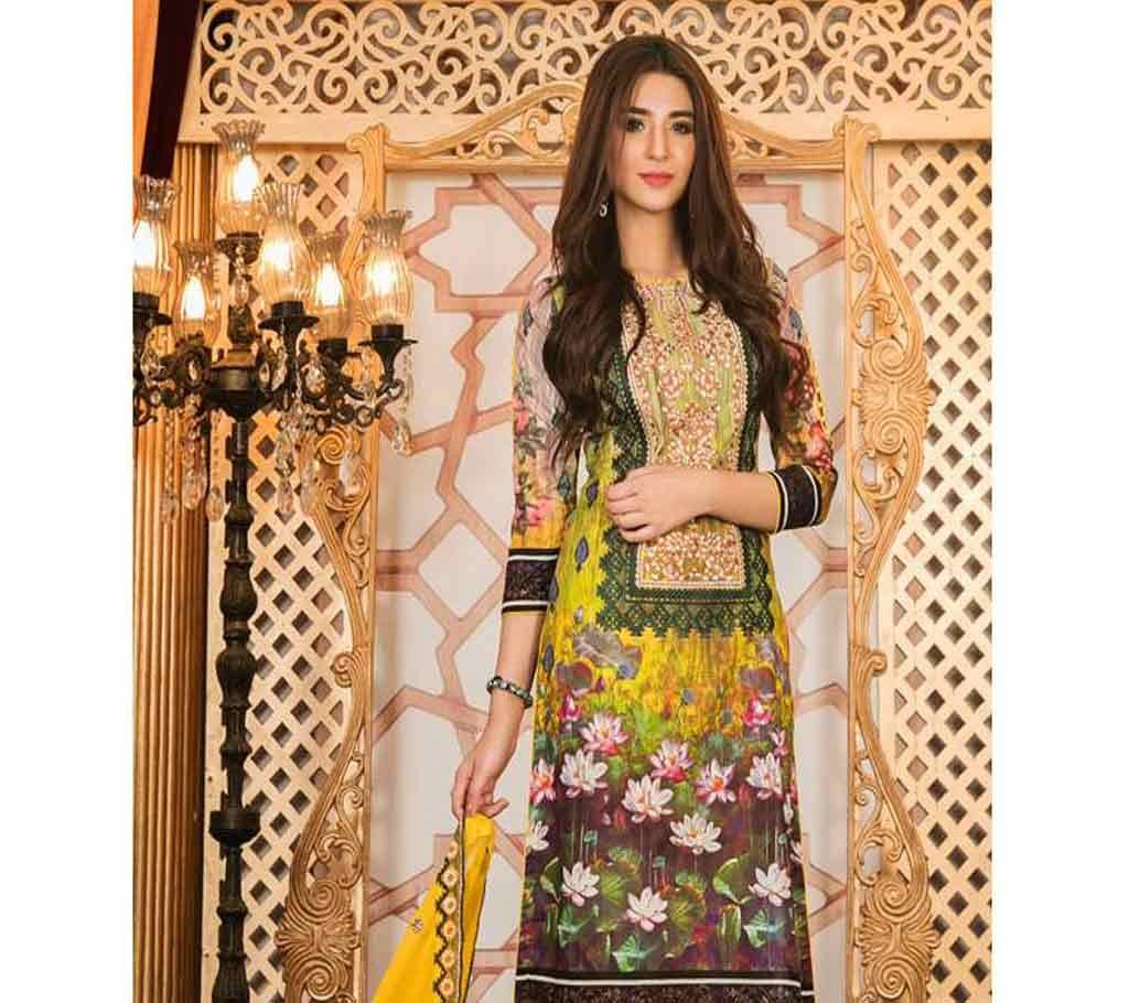 Mehariya Luxury Unstitched Embroidery Cotton Three  Piece 