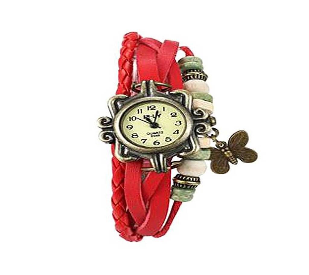 Red Leather Butterfly Vintage Watch for Women