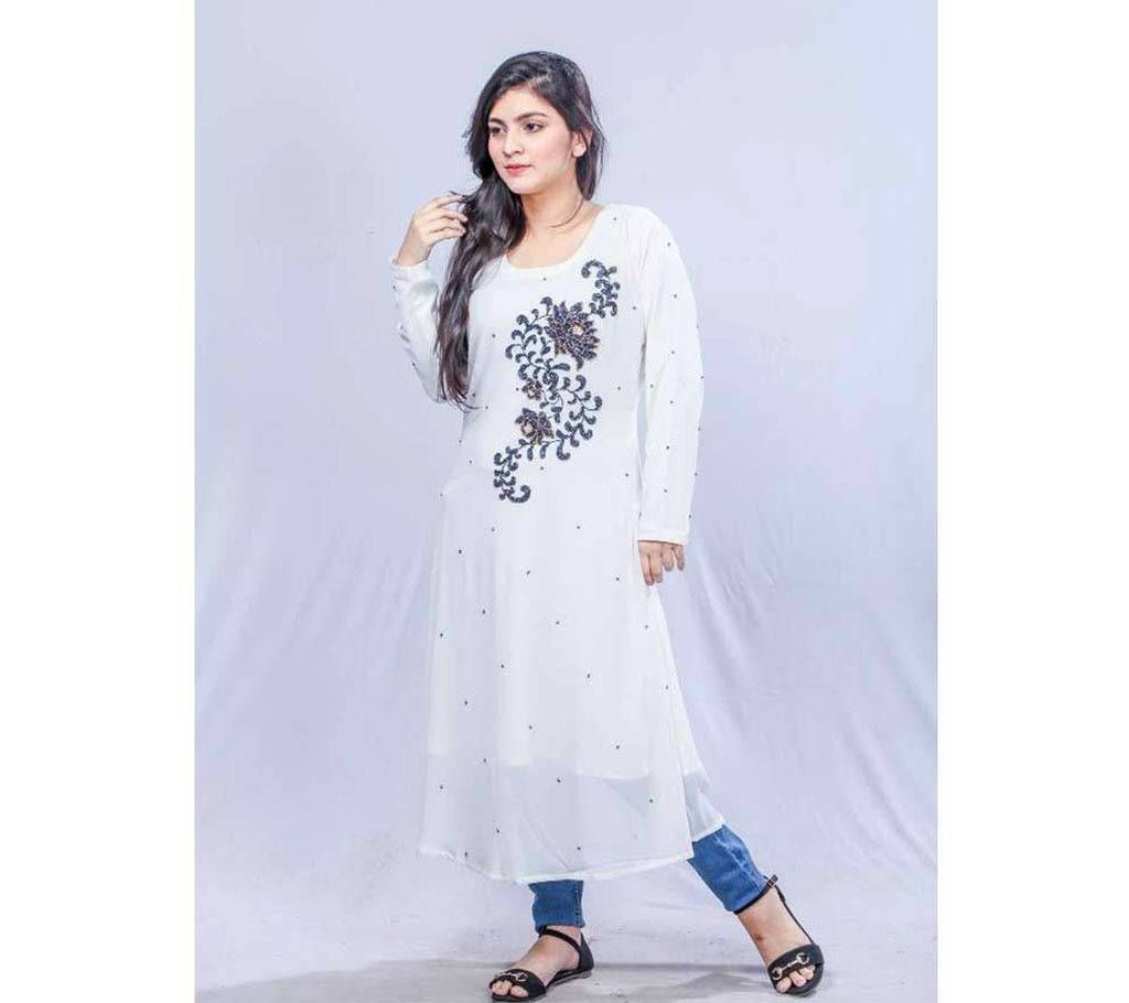 White and Blue Georgette Kurti for Women