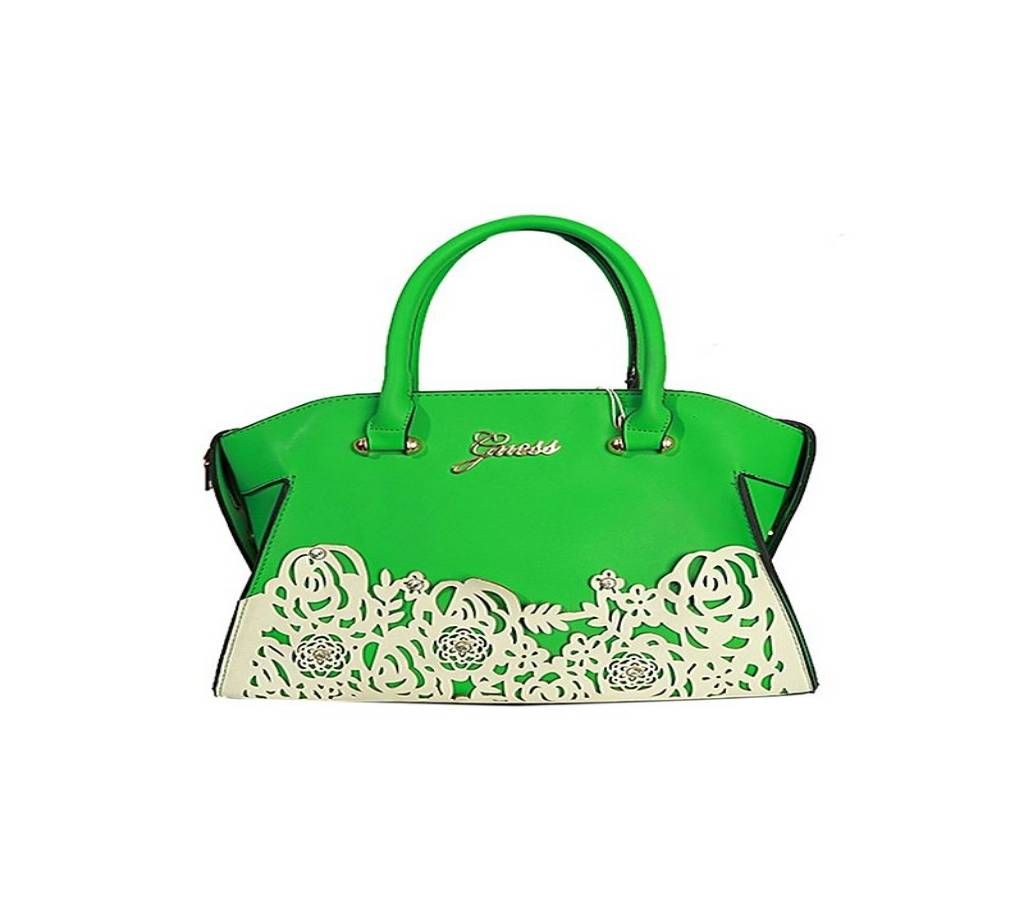 GREEN AND WHITE SYNTHETIC HAND BAG FOR WOMEN