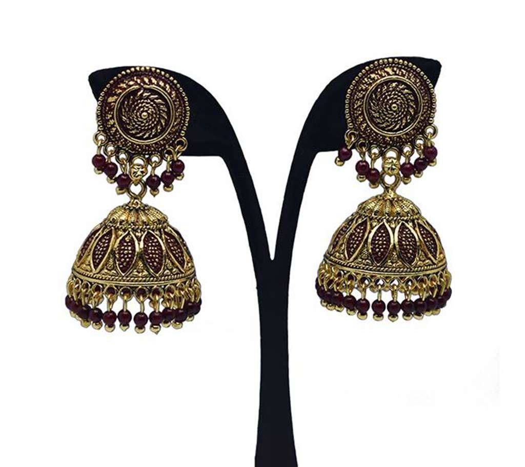 Gold Plated Maroon Pearl Indian Earing for Women