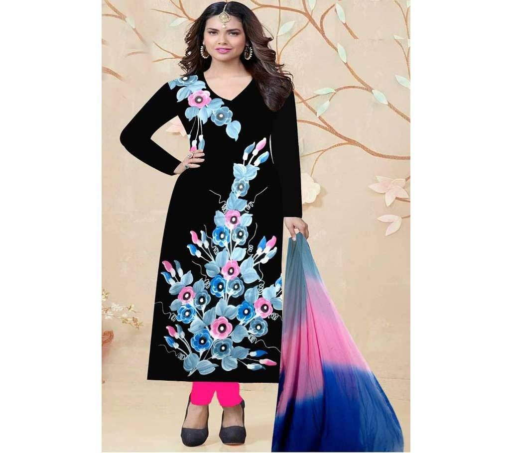 Unstitched Black Cotton Printed Shalwar Kameez for Women