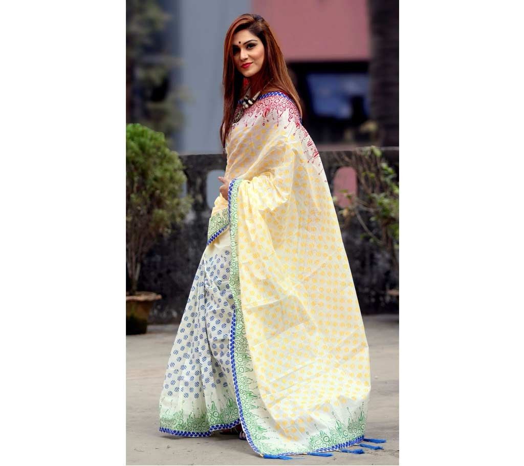 Block printed cotton sharee