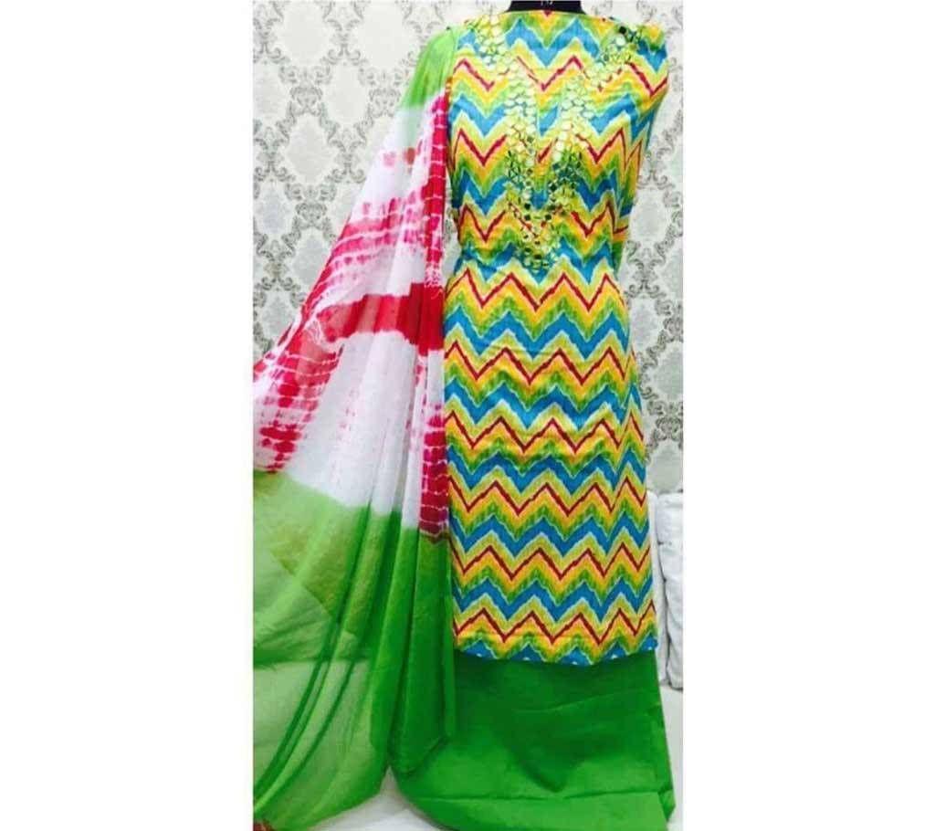 Un stitched mirror work cotton dress 