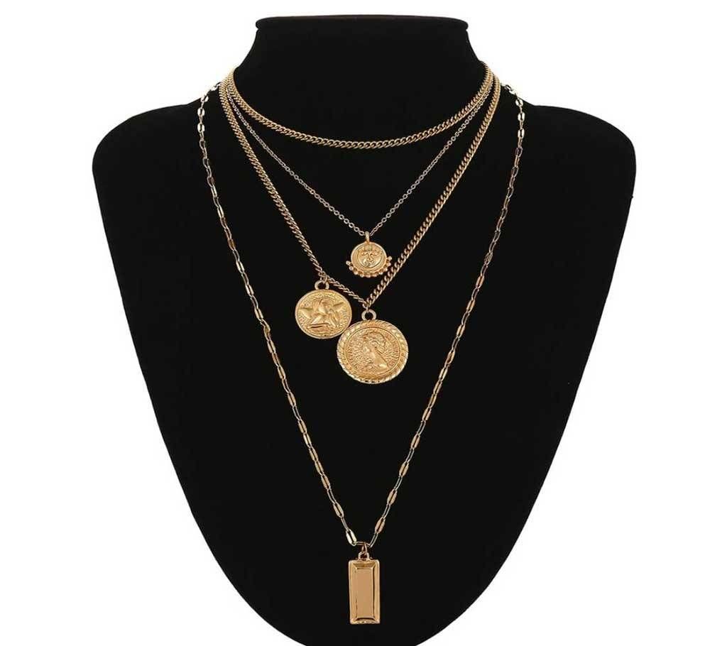 Multilayer Carved Coin Choker Necklace