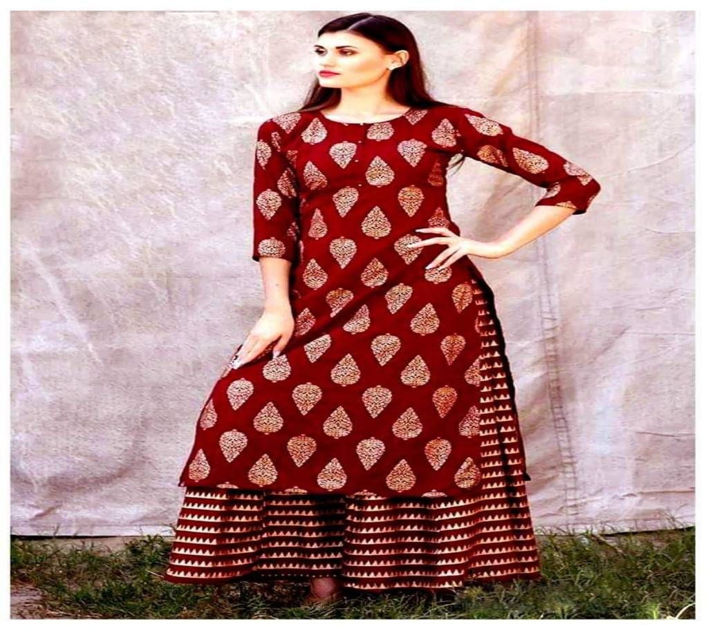 Cotton Block 3pc - Maroon Color with Gold Color Multi Design Block print - DNO409